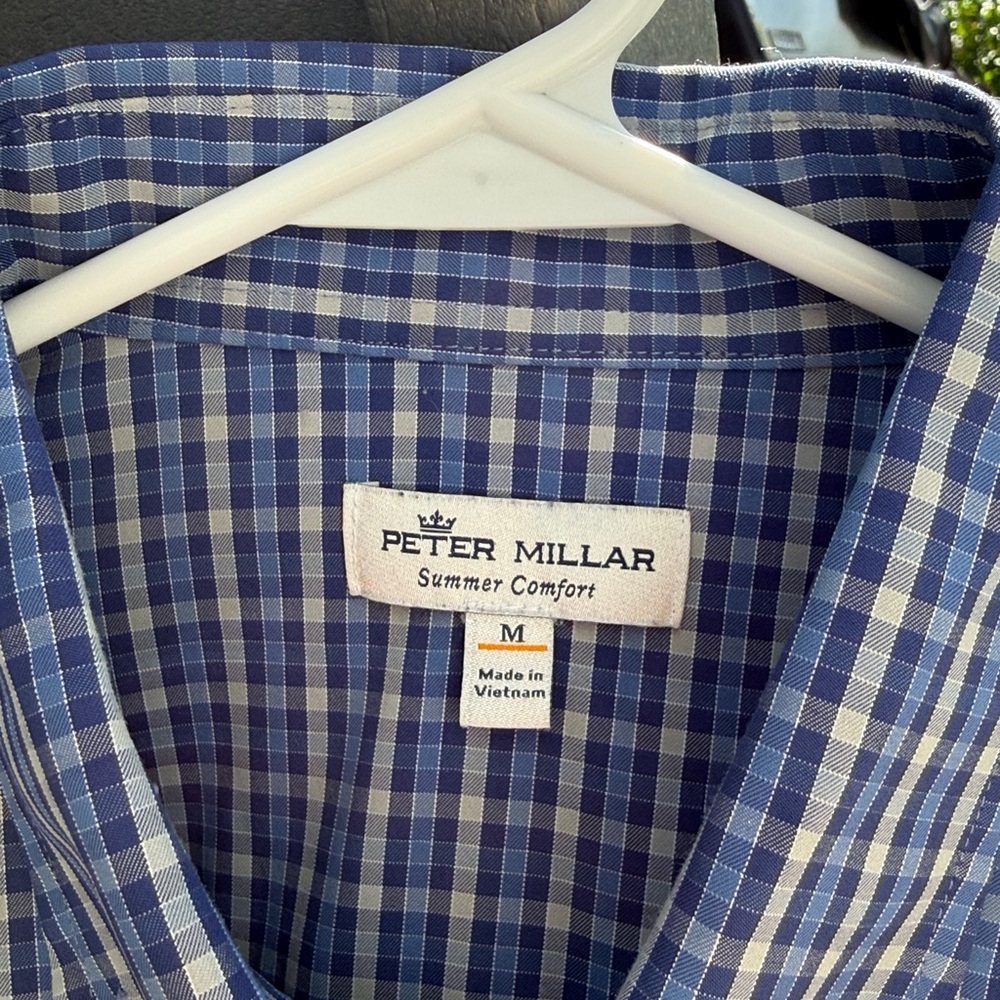Peter Millar Blue Checkered Button-Down Shirt